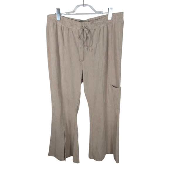 Anthro Daily Practice Tan Velour Ribbed Wide Leg Cargo Joggers Split Hem XL NEW - Picture 1 of 8